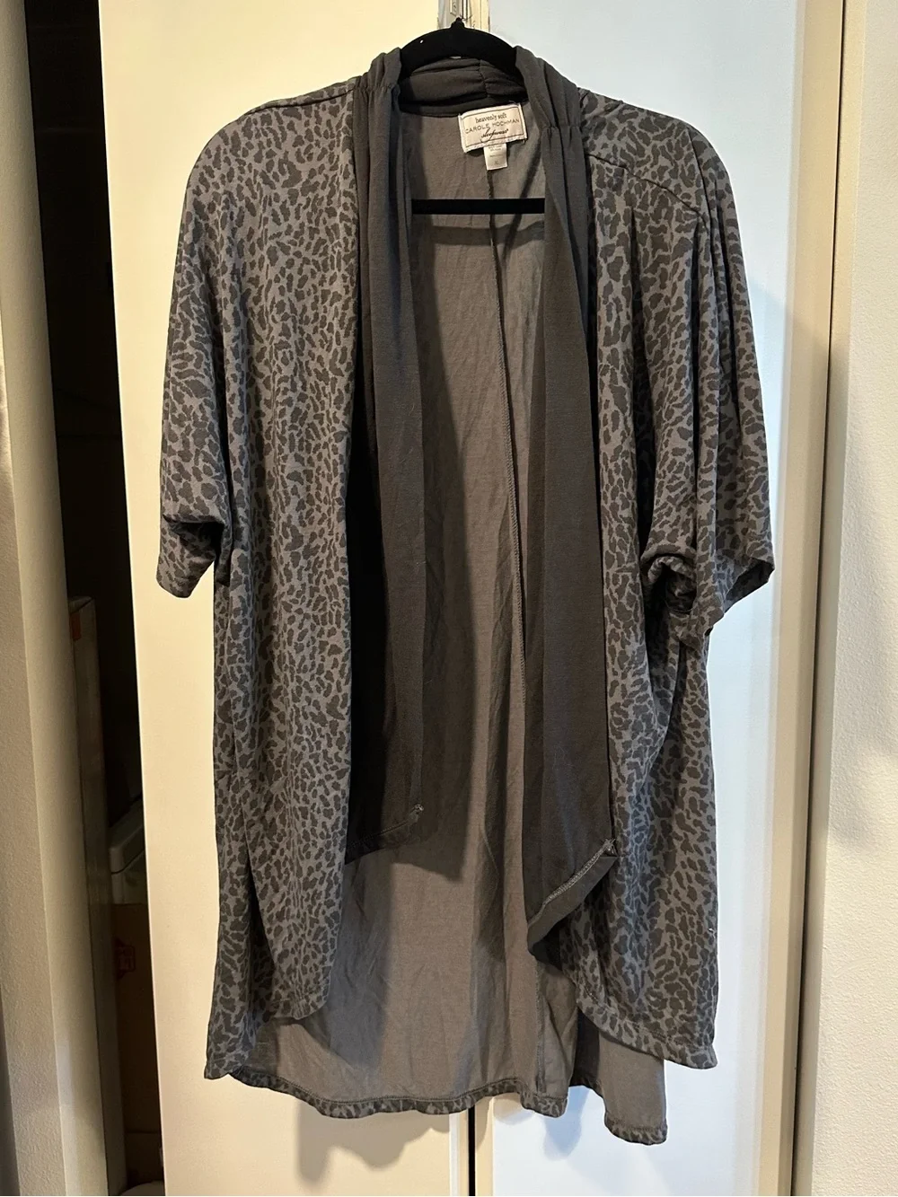 Heavenly Soft by Carole Hochman Charcoal Leopard-Print Open Robe XL